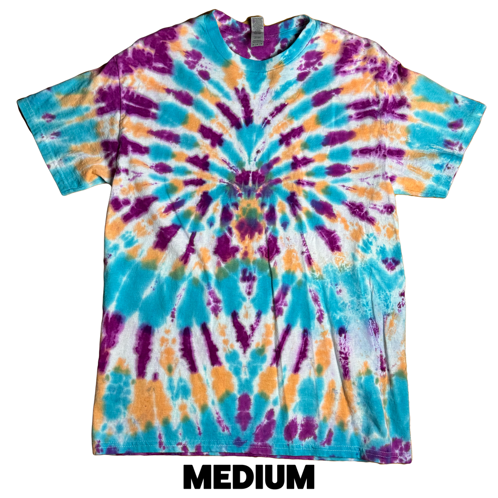 Tie Dye T-Shirt - Peach Blue Magenta Spider MEDIUM
