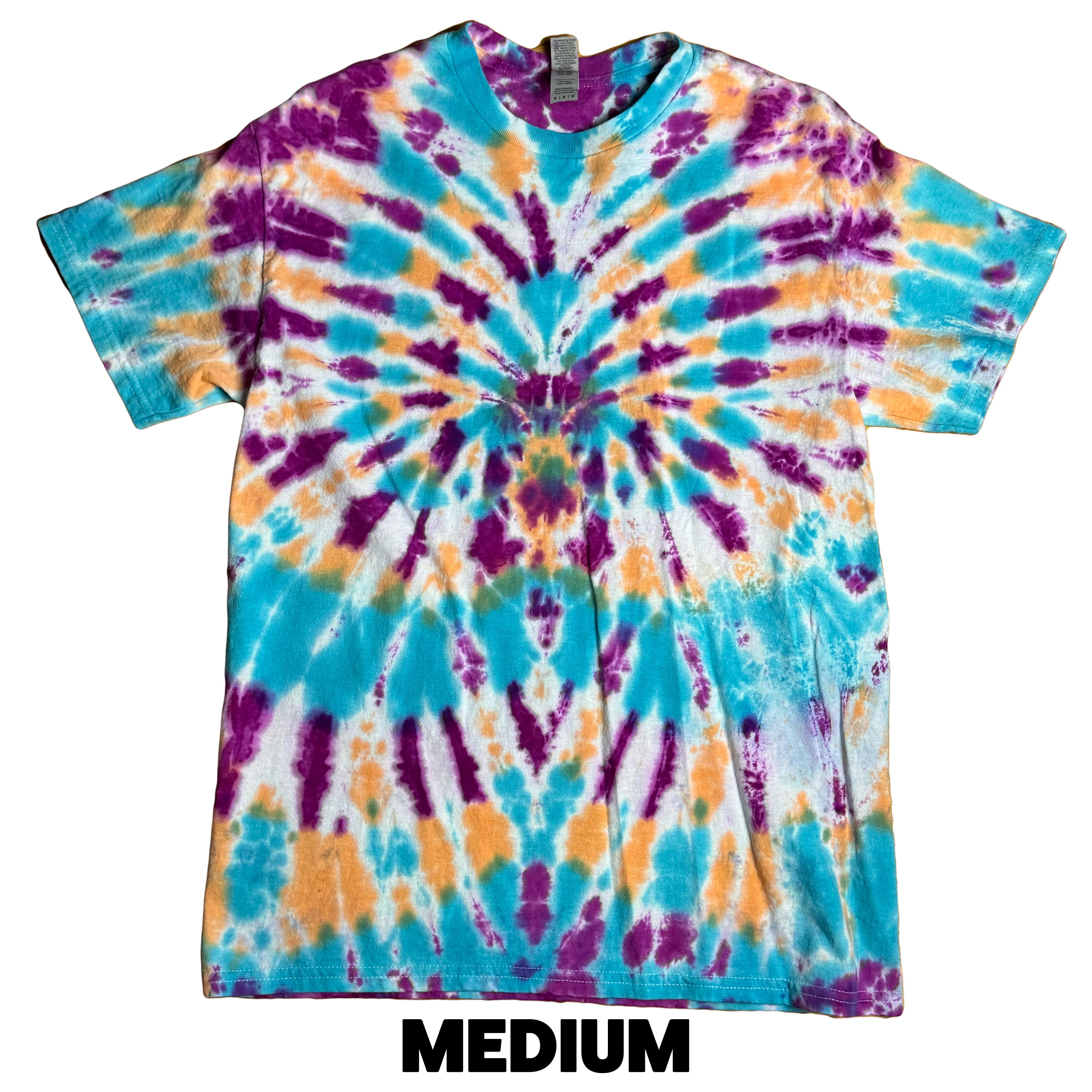 Tie Dye T-Shirt - Peach Blue Magenta Spider MEDIUM