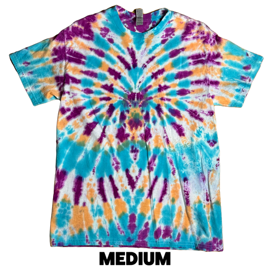 Tie Dye T-Shirt - Peach Blue Magenta Spider MEDIUM