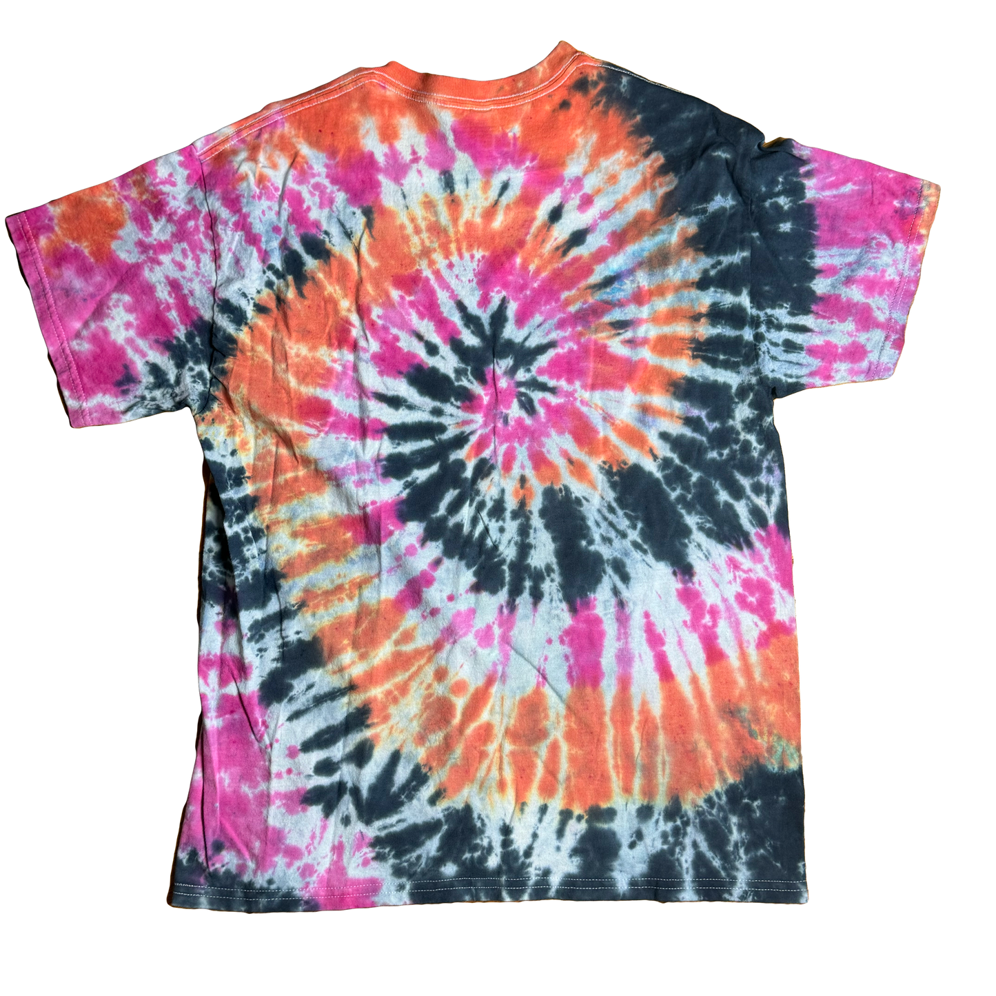 Tie Dye T-Shirt - Orange Pink Black Spiral LARGE