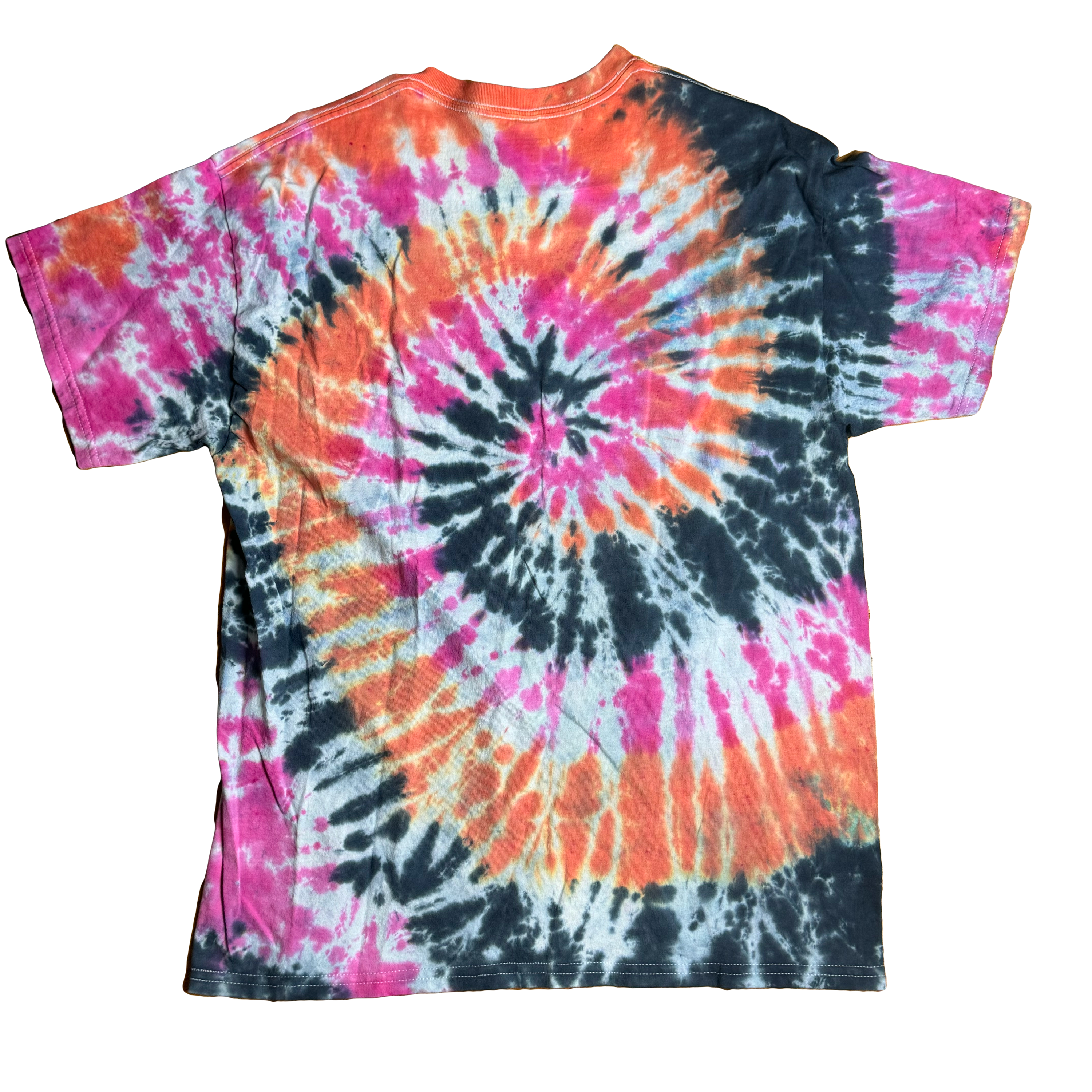 Tie Dye T-Shirt - Orange Pink Black Spiral LARGE