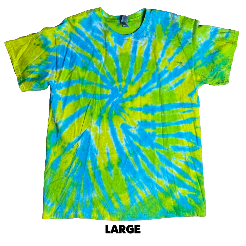 Tie Dye T-Shirt - Lime Light Blue Spiral LARGE