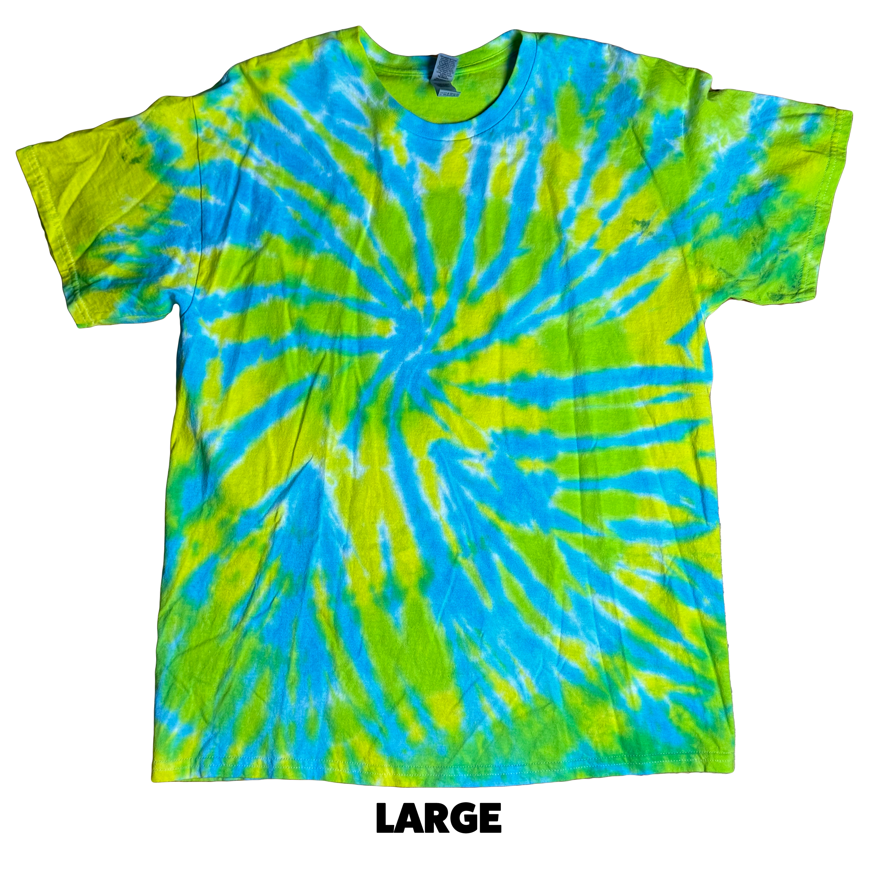 Tie Dye T-Shirt - Lime Light Blue Spiral LARGE