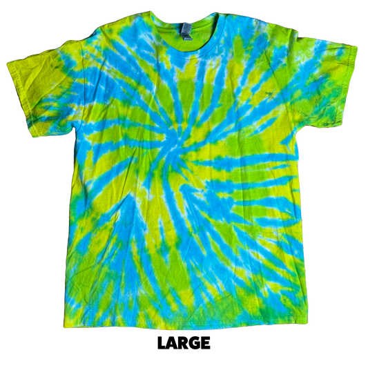 Tie Dye T-Shirt - Lime Light Blue Spiral LARGE