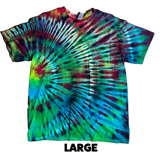 Tie Dye T-Shirt - Red Green Blue Side Burst LARGE