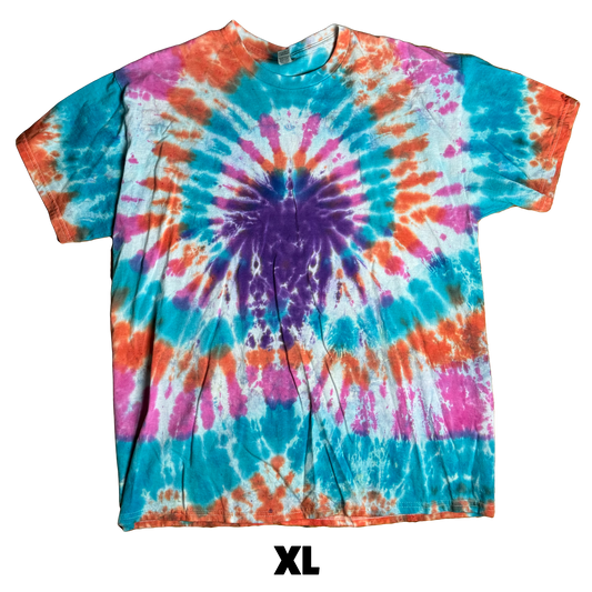 Tie Dye T-Shirt - Pink Orange Teal Spider XL