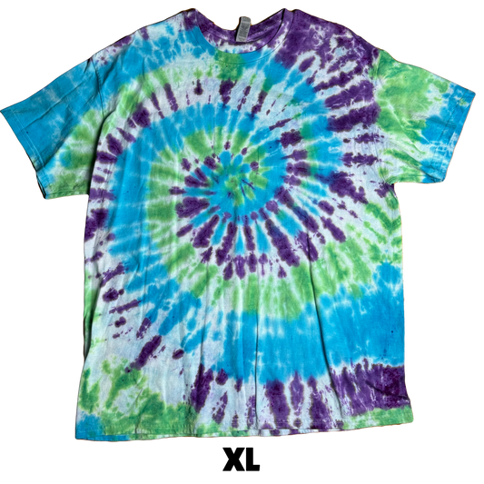 Tie Dye T-Shirt - Purple Blue Green Spiral XL