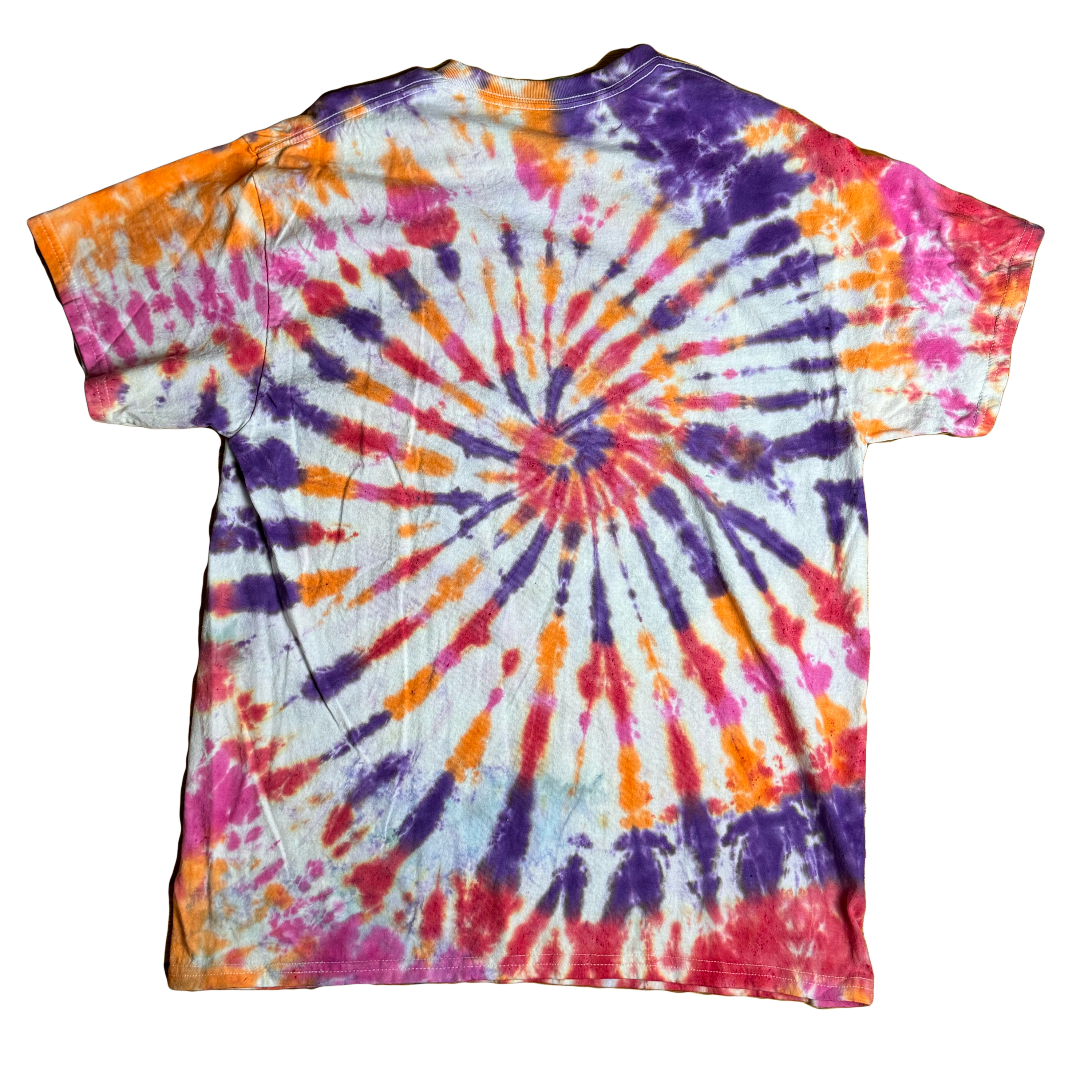 Tie Dye T-Shirt - Orange Pink Purple Spiral LARGE