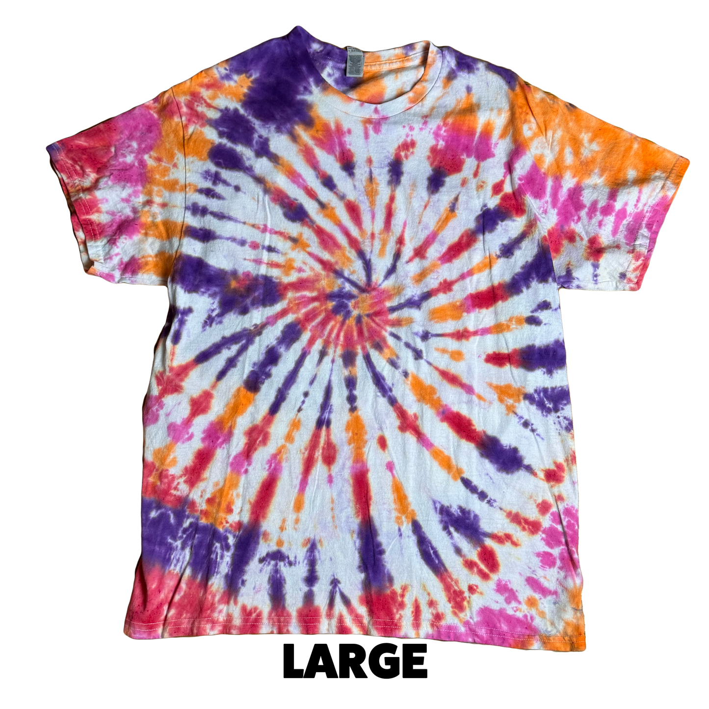 Tie Dye T-Shirt - Orange Pink Purple Spiral LARGE