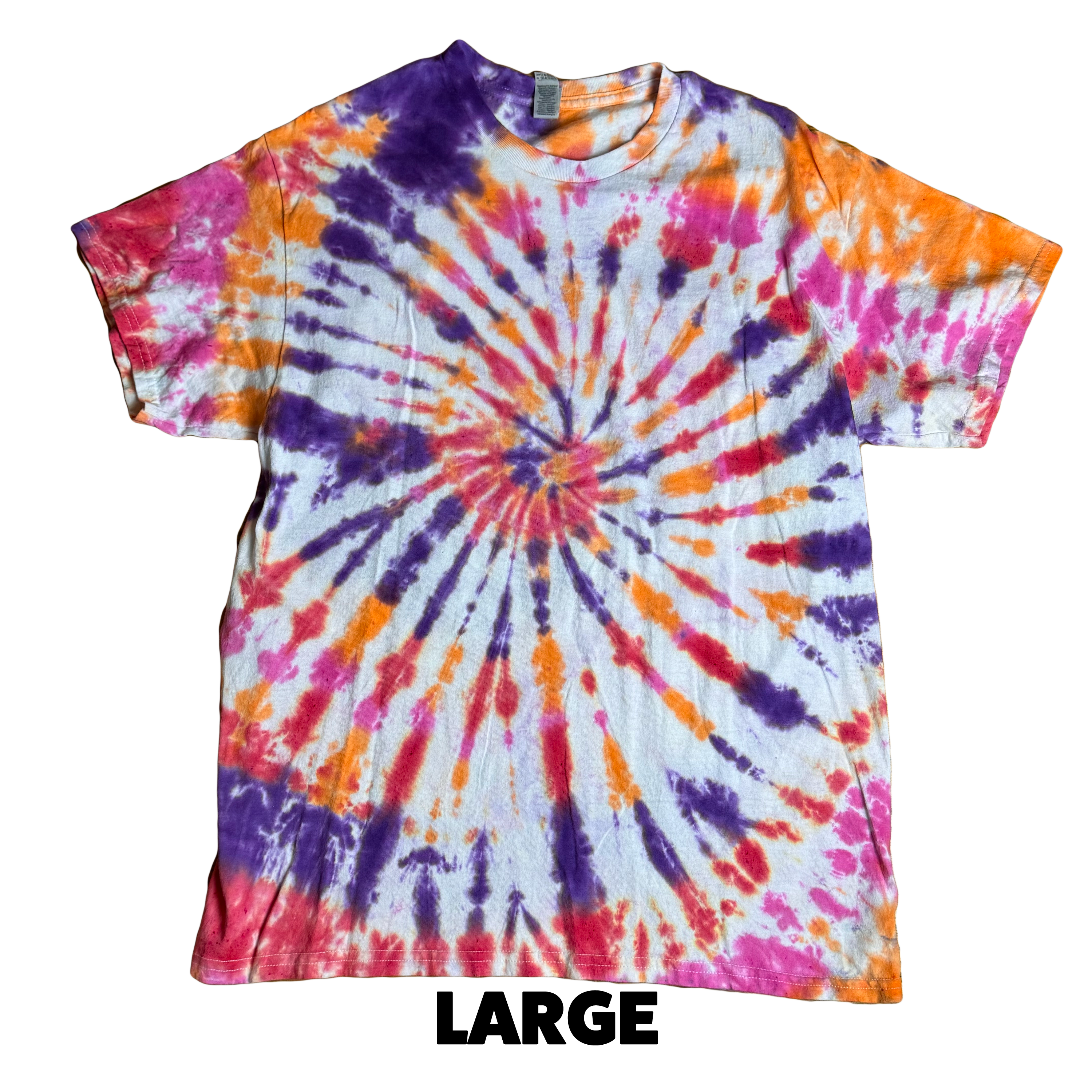 Tie Dye T-Shirt - Orange Pink Purple Spiral LARGE