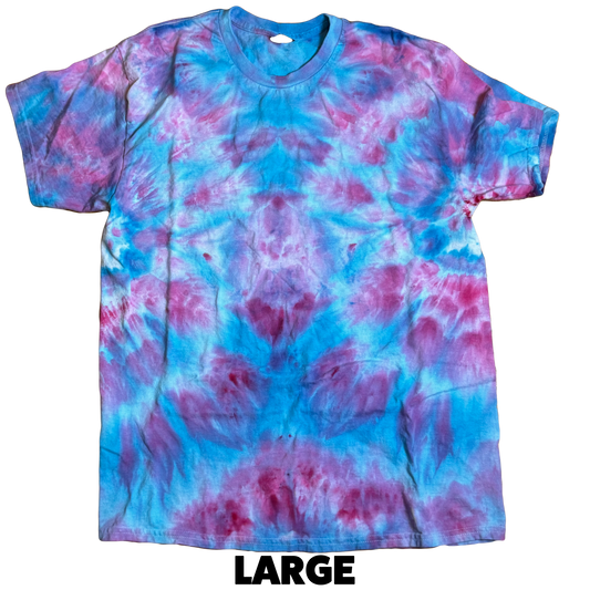 Tie Dye T-Shirt - Pink Blue Abstract LARGE