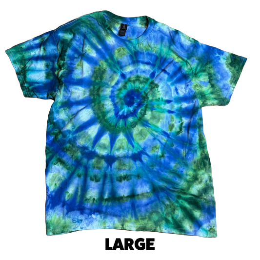 Tie Dye T-Shirt - Blue Green Spiral LARGE