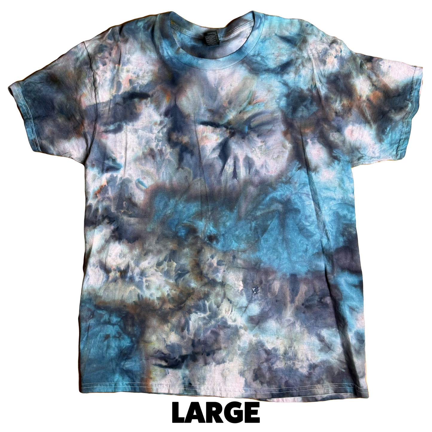 Tie Dye T-Shirt - Blue Gray Beige Scrunch LARGE