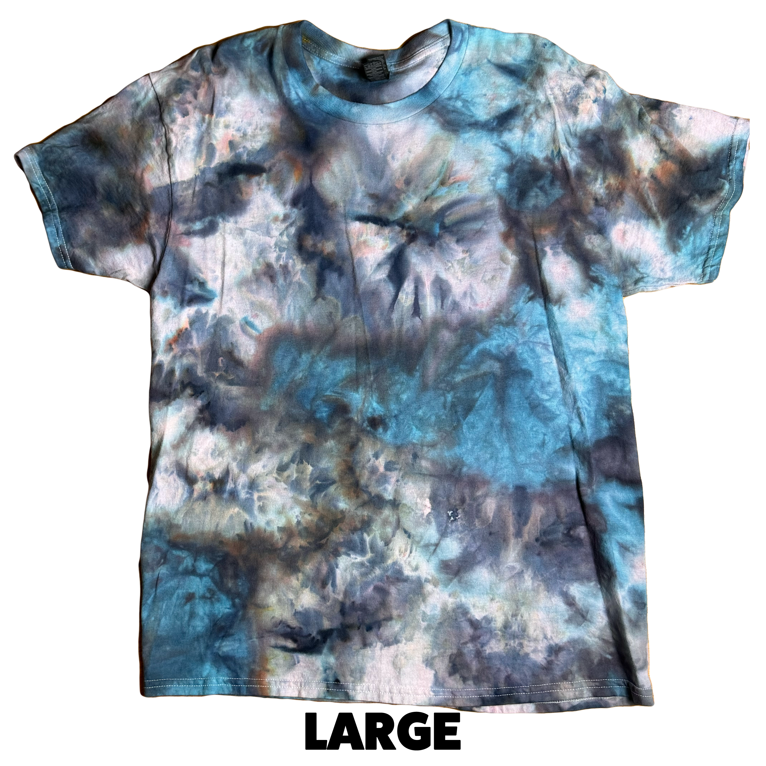 Tie Dye T-Shirt - Blue Gray Beige Scrunch LARGE