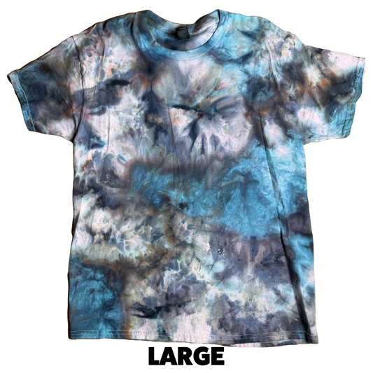 Tie Dye T-Shirt - Blue Gray Beige Scrunch LARGE