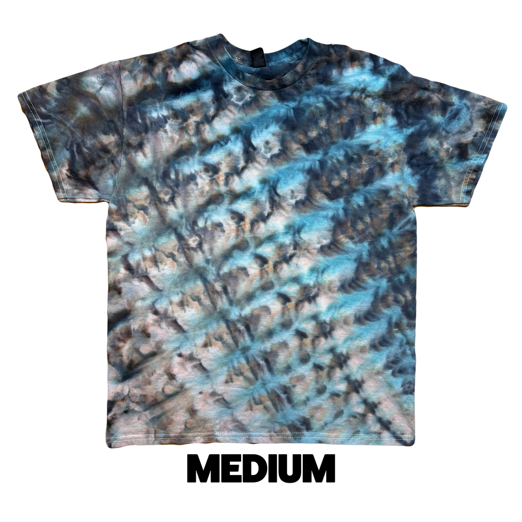 Tie Dye T-Shirt - Blue Gray Brown Diagonal MEDIUM