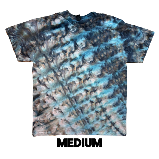 Tie Dye T-Shirt - Blue Gray Brown Diagonal MEDIUM