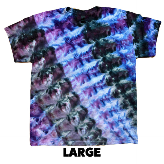 Tie Dye T-Shirt - Blue Purple Black Diagonal LARGE