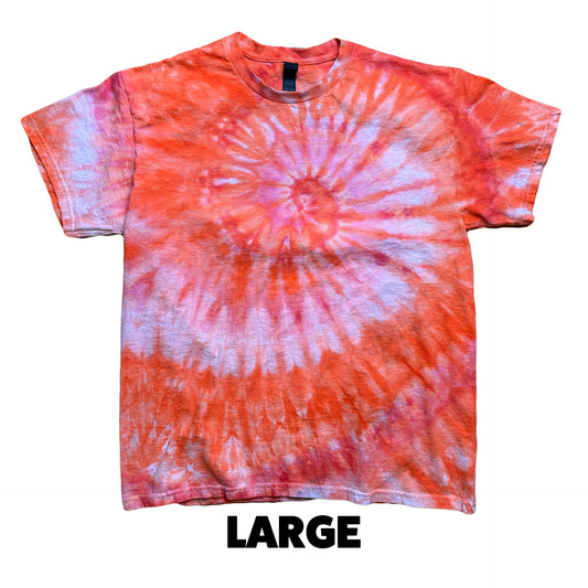 Tie Dye T-Shirt - Pink Coral Orange Spiral LARGE