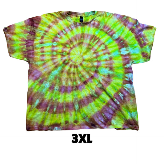 Tie Dye T-Shirt - Lime Green Orange Purple Spiral 3XL