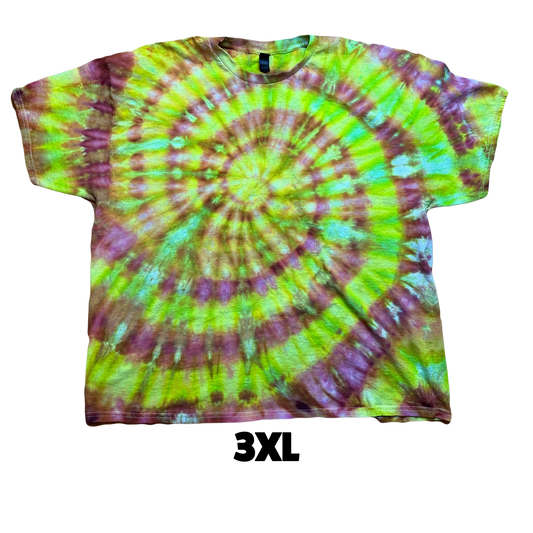 Tie Dye T-Shirt - Lime Green Orange Purple Spiral 3XL