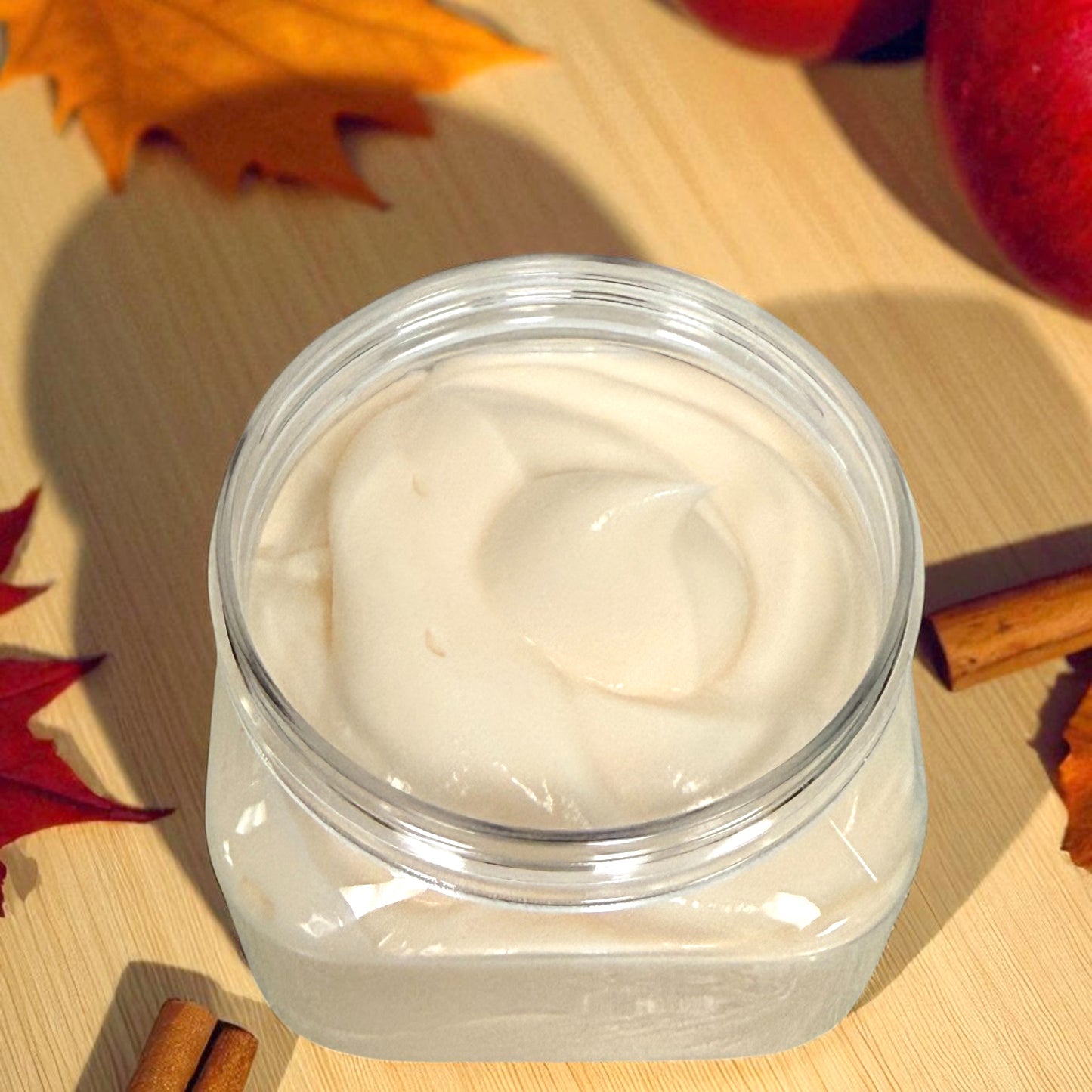 Apple Crumble body butter for dry skin by Geek Out of Water, small batch handcrafted clean skin care, fall limited edition scent for autumn vibes