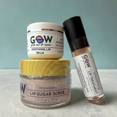 GOOW Full Flight: Lip Care System - complete lip care system bundle set with soothing lip balm jar, lip sugar scrub jar, and smoothing lip treatment gloss wand